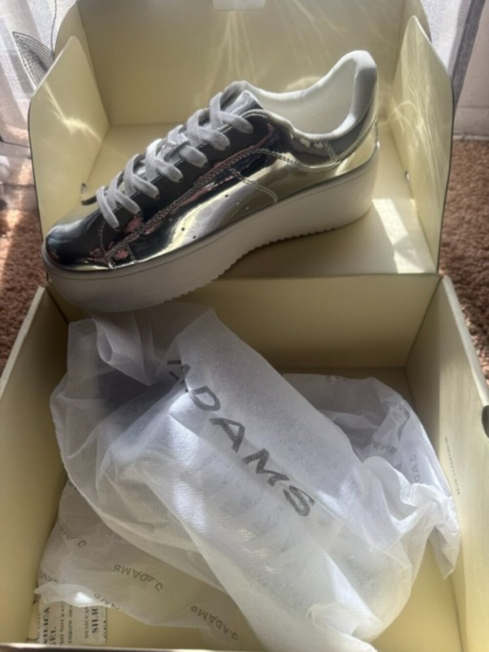 J. ADAMS Women’s HERO Silver Platform Sneakers - White Laces NWT